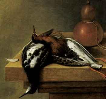 Still life of two birds on a wooden table by 
																	J B Wytvelt