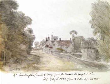 Headington Church and village from the terrace of Sir Joseph Lock's. Gardener's boy at Sir Joseph by 
																	William Crotch