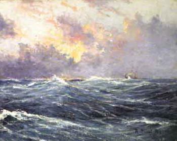 Ship in choppy waters by 
																	Robert Dumont-Duparc