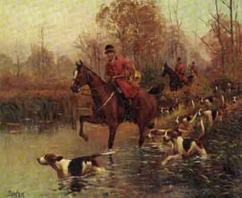 Hunt crossing a stream by 
																	 Dantan