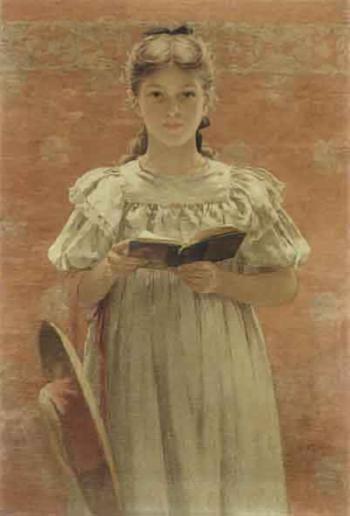 Girl standing with book by 
																	Walter MacEwen