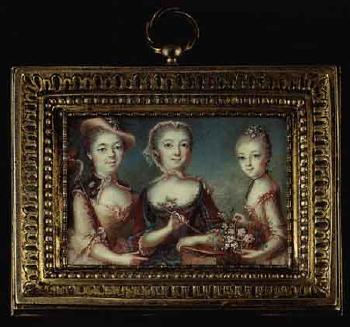 Three ladies: pilgrim; Savoyarde; flower girl by 
																	Andre Claude Martin Lefevre d'Orgeval