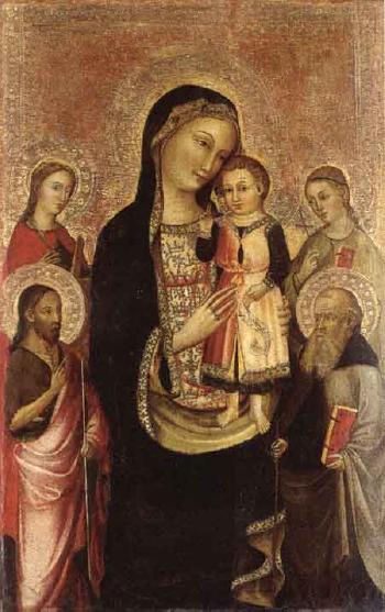 Madonna and Child with Saints Catherine of Alexandria, John the Baptist and Anthony the Great by 
																	Francesco d'Antonio