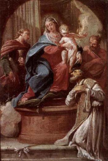 Madonna and Child with SS. John the Evangelist, Bartholomew and Bishop Saint by 
																	Johann Jacob Zeiller