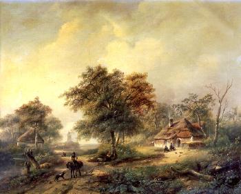 Traveller on a country road in s summer landscape by 
																	Johannes Petrus van Velzen