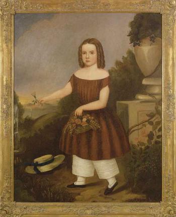 Portrait of a girl holding a basket of flowers by 
																	J S Munson