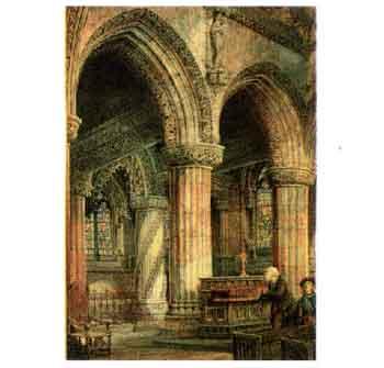 Figures in a church interior by 
																	George Nattress