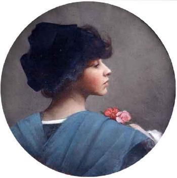 Head of a girl with rose corsage by 
																			Alfred Pierre Agache