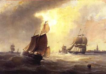 Ships in a strong breeze. Ships on calm sea by 
																	Christian Cornelis Kannemans