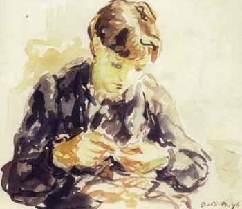 Portrait of a young woman doing handwork by 
																	Bob Buys