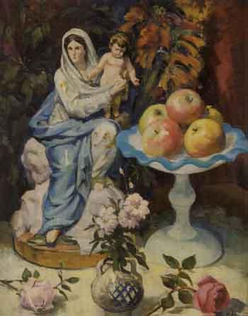 Still life with the Virgin by 
																	Olegario Junyent Sans