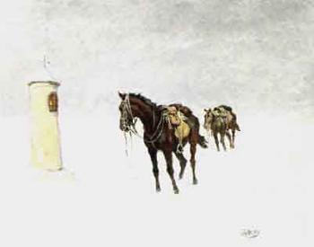Two horses in snow landscape by 
																	Akos Garay