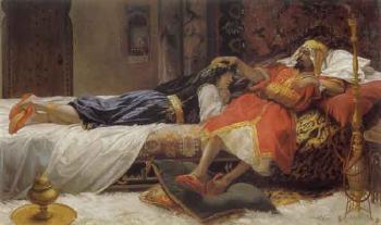 Sultan and woman lying on the bed by 
																	Antonio Fabres y Costa