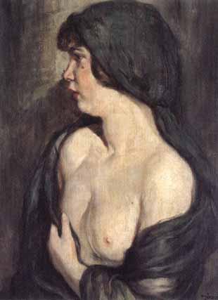 Young woman baring breast by 
																	Karoly Jozsa