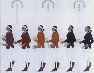 Six pueblo dancers by 
																	Gerald Nailor