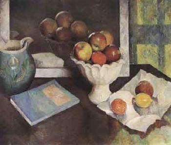 Still life with fruit in a white bowl by 
																	Stanley Lawrence Reckless