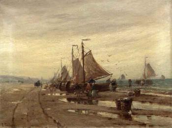 Return of the fishermen, Scheveningen by 
																	Eugene Fehdmer