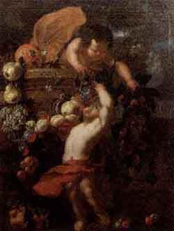 Putti wearing garland of fruit by 
																	van Erck