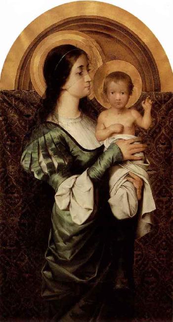 Madonna standing upright and Child by 
																	Theophile Marie Francoise Lybaert