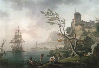 Vue de port mediterraneen au lever du jour. Vue de port mediterraneen au crepuscule by 
																			Charles Francois Grenier de Lacroix de Marseille