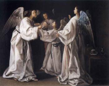 Saint Ramon Nonato fed by the angels by 
																	Eugenio Cajes