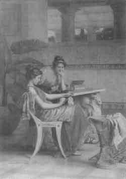 Two elegant ladies at table in classical interior by 
																	Antonio Zona