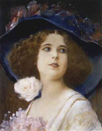 Portrait of a young lady in a hat by 
																	Kamil Vladislav Muttich