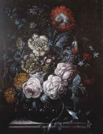 Vase de fleurs sur un entablement by 
																	Johann Baptist Halszel