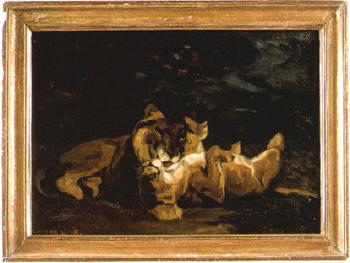 Lion lechant sa lionne. Ourse et ses petits by 
																			Auguste Andre Lancon