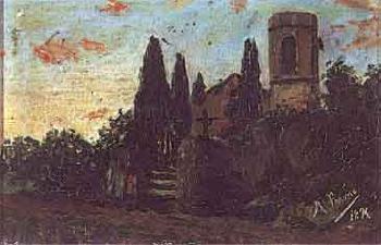 Landscape with church by 
																	Anselmo del Fresno
