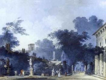 Italian park landscapes with figures by 
																			Antoine Pierre Mongin