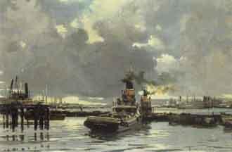 Bugby's Reach, tugs in a harbour by 
																	Gordon Hales