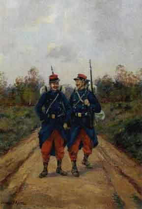 Two French soldiers on a sandy path by 
																	Marc Jules