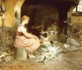 Woman with pigeons by 
																	Eugene Yoors