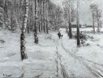 Figure in winter landscape by 
																	Karl Hanns Taeger