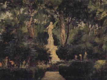 Garden with statue by 
																	Ramon Vals