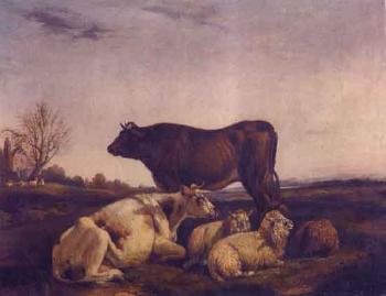 Extensive landscape withbull, cow and sheep by 
																	Ernst Wilhelm Jan Bagelaar