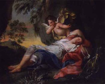 Sleeping Diana being awakened by Cupid by 
																	 Italian Baroque School