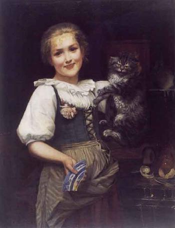 Young girl with cat by 
																	Catherine Caroline Engelhart