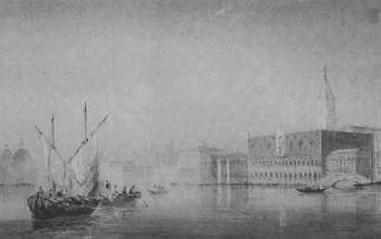 Venetian canal scene by 
																	F Pritchert