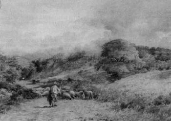 Shepherd and sheep in a moorland by 
																	Samuel William Oscroft