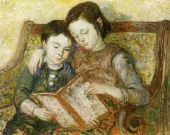 Brother and sister reading by 
																	Moses Gurewicz
