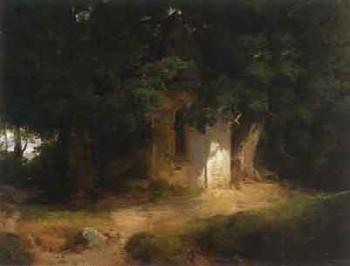 View of a little chapel at the edge of the forest by 
																	Carl Theodore Reiffenstein