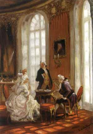 Rococo group in salon by 
																	Heinrich Hermann Muller-Wunsche