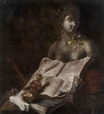 Still life with bust, books an small figure of Cupid by 
																	Adriaen de Valck