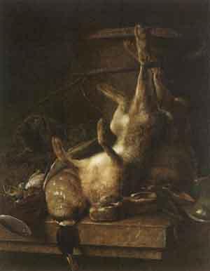 Hunting still life with dead hare by 
																	Johannes Esman