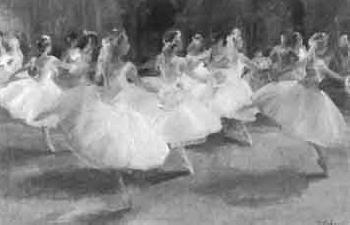 Ballet dancers on stage by 
																	Miloskava Urbowa