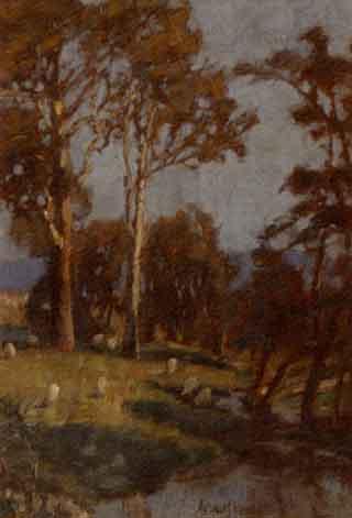 Bluegums with view of a pool by 
																	Albert J Hanson