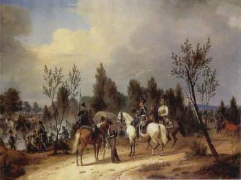 Dragoons and cuirassiers at encampment by 
																	Karl Rechlin