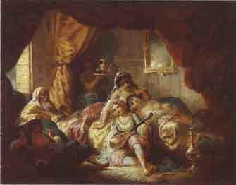 Femmes se prelassant au harem by 
																	Pierre Jonaville